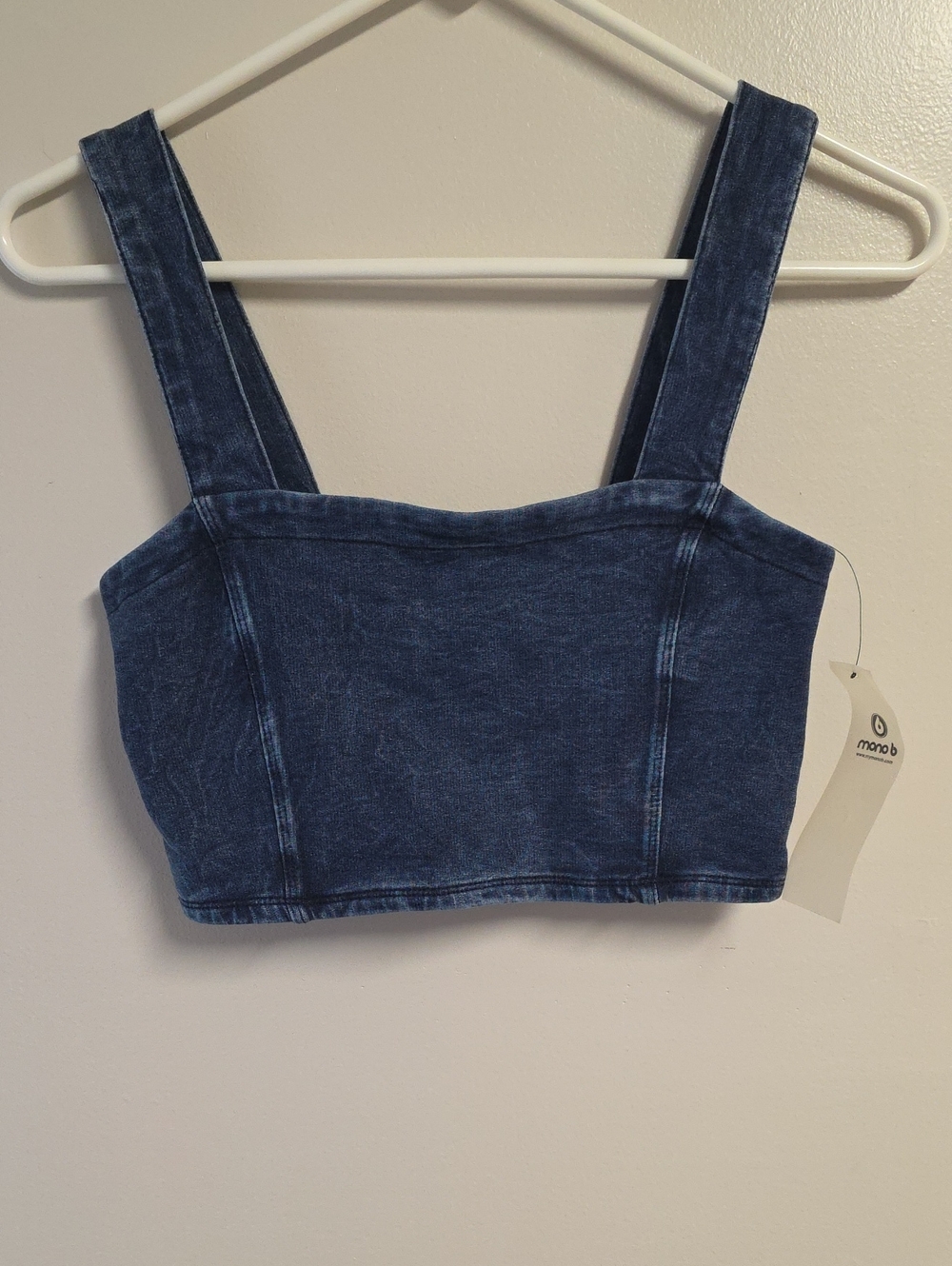 Mono B Indigo Wash Denim Crop Top- Size Small